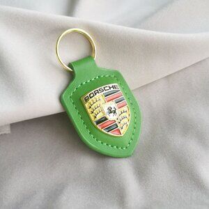 Porsche Green Leather Keychain Luxury Car Gift Enthusiast